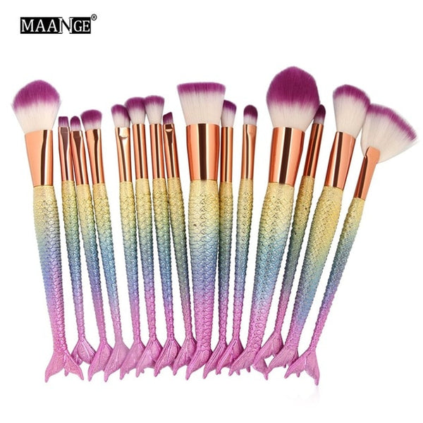 1-16PCS Big Mermaid Makeup Brushes Set