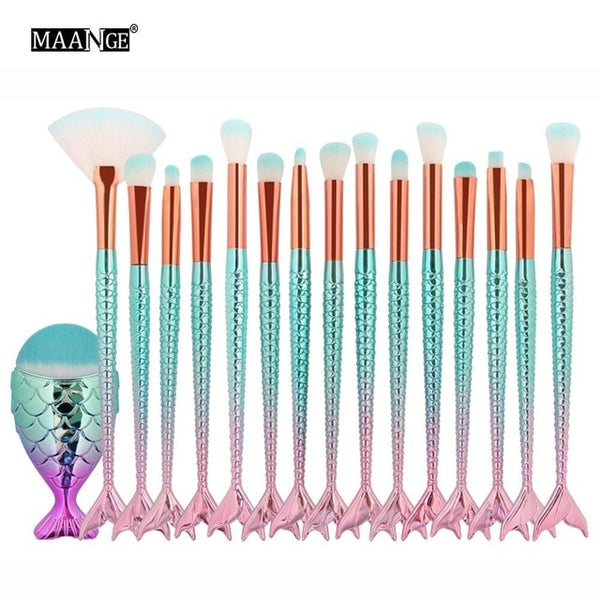 1-16PCS Big Mermaid Makeup Brushes Set
