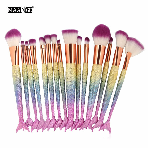 1-16PCS Big Mermaid Makeup Brushes Set