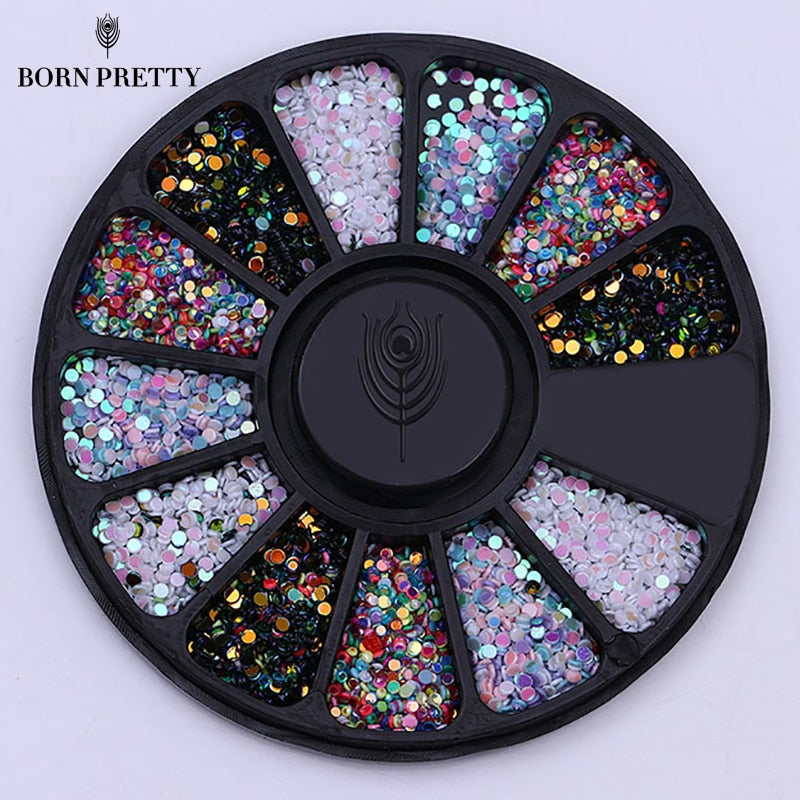 1 Box 1mm Mixed Color 3D Nail Art Decorations Colorful Round Wafer Nail Sequins In Wheel DIY Manicure Nail Art Accessories