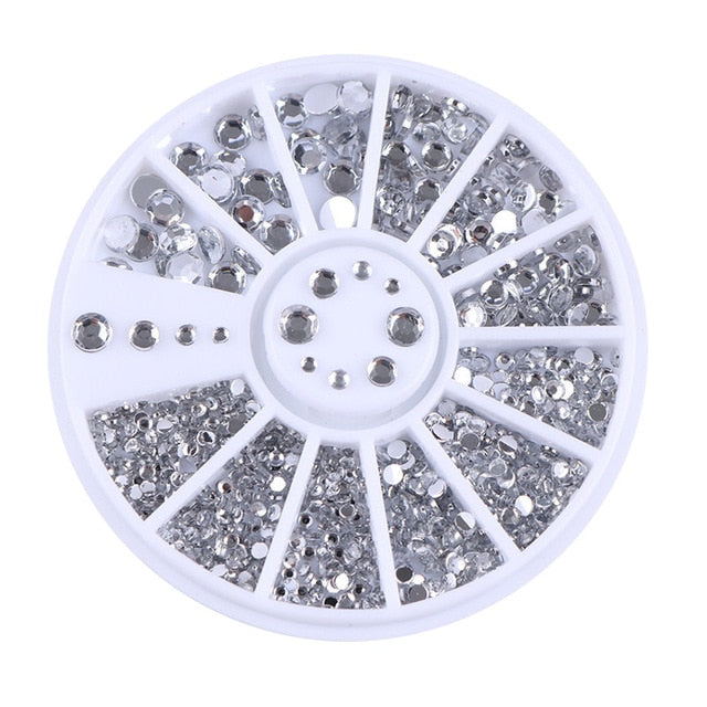 1 Box Colorful Shinning Nail Rhinestones Sharp Flat Bottom Studs 3D Nail Decor Manicure Nail Art Decoration In Wheel