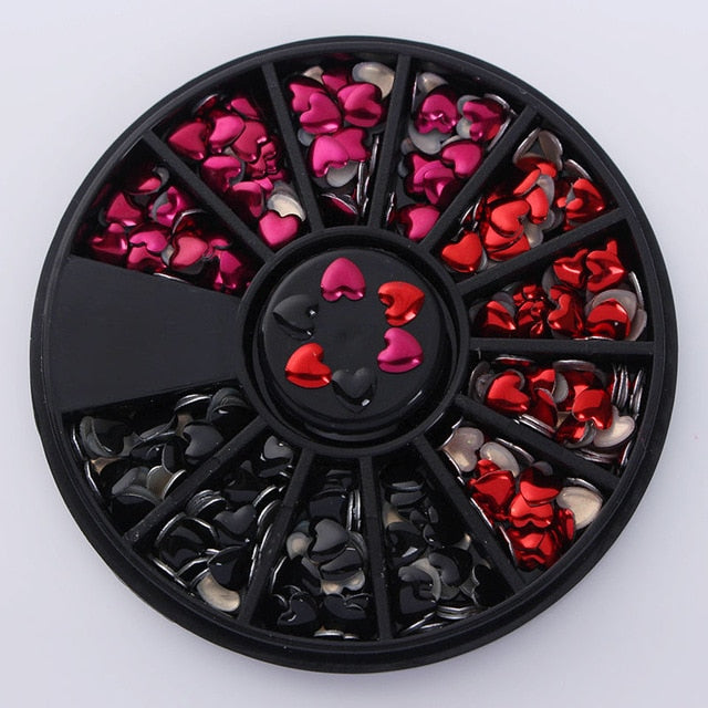 1 Box Heart Design 3D Nail Art Decorations in Wheel Mixed Color Rhinestones Manicure DIY Nail Art Accessories