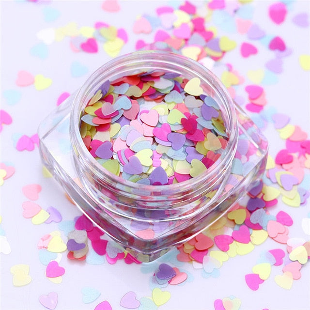 1 Box Mixed Color Heart Shape Nail Sequins Flakes Pink Purple Glitter Paillette Manicure Nail Art Decoration