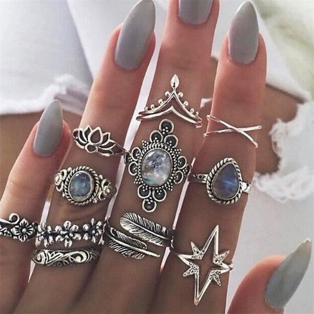 11 Pcs/set Women Ring Lady Party Silver Wedding Ring