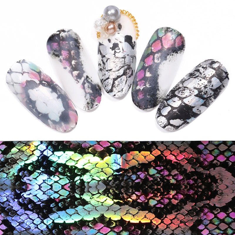 16 Pcs Snake Texture  Starry Nail Foils Holographic Transfer Stickers Decals Manicure Nail Art Transfer Sticker Nail Accessories