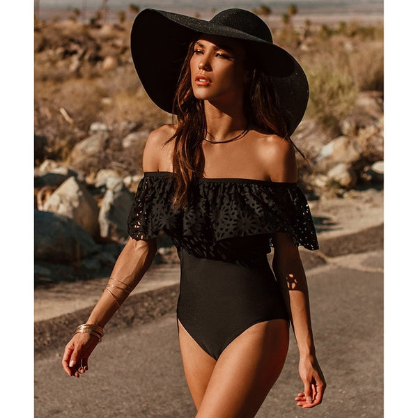 New Sexy Off The Shoulder Solid Swimwear Women