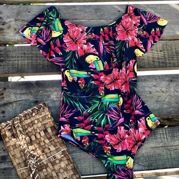 New Sexy Off The Shoulder Solid Swimwear Women