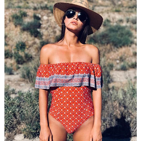 New Sexy Off The Shoulder Solid Swimwear Women
