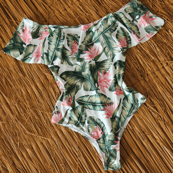 New Sexy Off The Shoulder Solid Swimwear Women