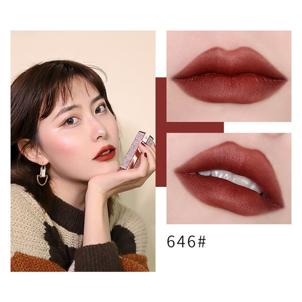 New Fashion Waterproof Lipstick Matte Pumpkin Color Lipstick Eat Earth Rich Vitamin E Moistu Maquiagem Drop Shipping