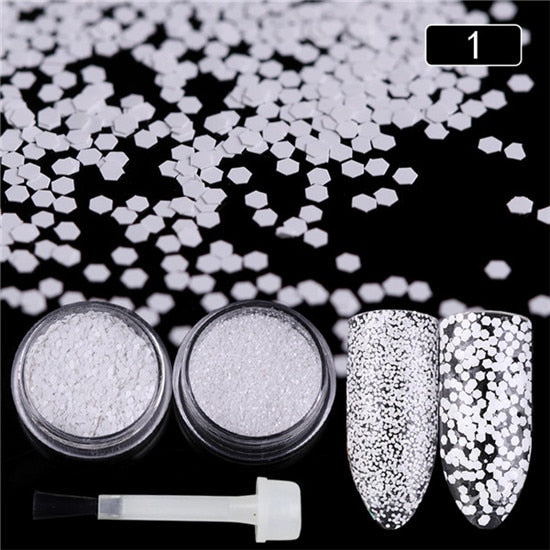 2pcs/set 3g Nail Sequins Tips 3g Glitter Powder Colorful Paillette with Brush Manicure Nail Art Decorations Set