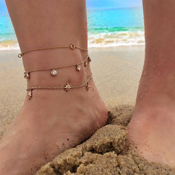 3 Pcs/Set  Anklet Set Women Fashion Exquisite Jewelry