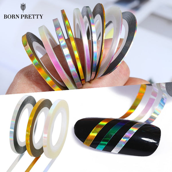 3 Rolls Holographic Nail Line Decal Set Striping Tapes 1mm 2mm 3mm Adhesive  Laser Manicure Nail Decoration Sticker