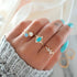 4 Pcs/set Women Simple Gems Geometric Crystal Leaves Golden Finger Ring Set Fashion