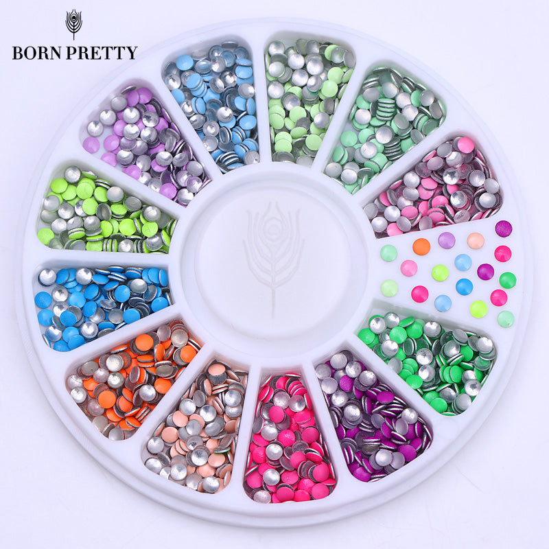 400pcs 12 Color Steels Beads Studs For Nails Metal Decoration 2mm Neon Round Stud UV Gel Nail Art Wheel Design w/box  # 7217