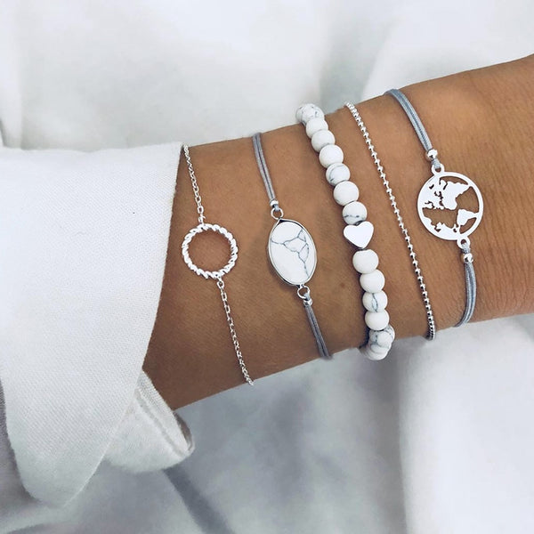 5 Pcs/set Bracelet Set Women Retro Beach Jewelry Accessories