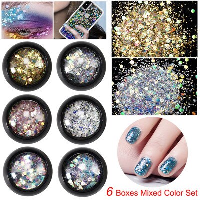 6 Style Nail Art décor paillettes Laser ongles paillettes poudre ensemble 3D conseils manucure accessoires Gel vernis décorations outils #290351