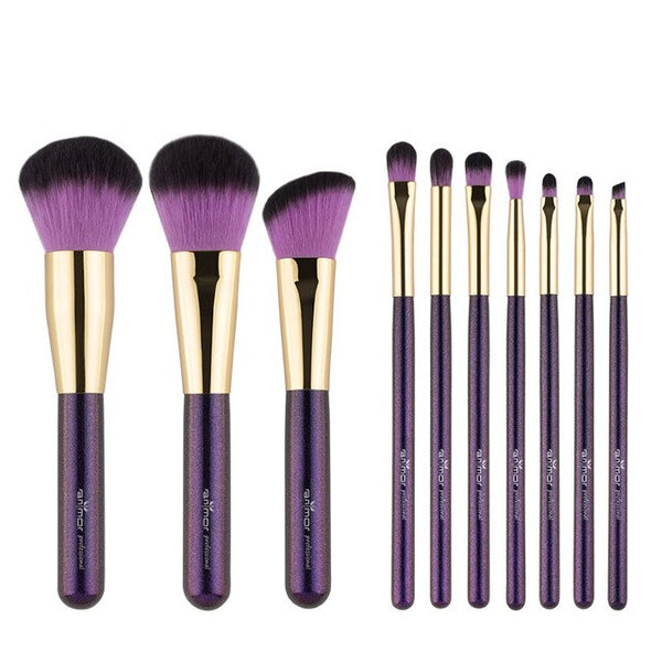 10 PCS Travel-friendly Makeup Brushes Purple Colored Make Up Brushes