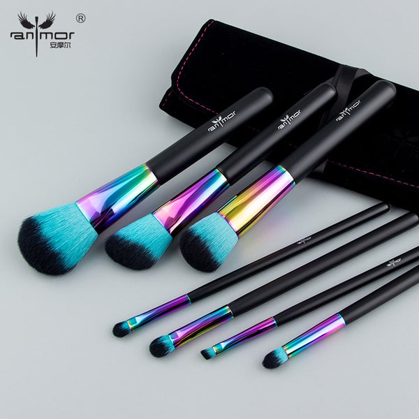 HOT 7PCS Rainbow Makeup Brushes Professional Brushes with Cosmetics Bag