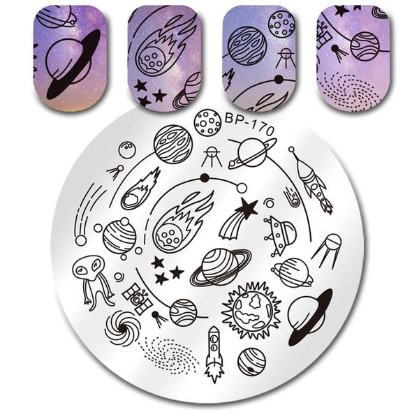 BORN PRETTY Round Nail Stamping Plate Flower Space Sports Soda Animal Design Manicure Nail Art Image Plate 11 Patterns