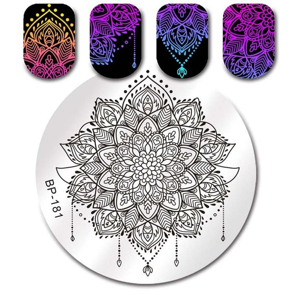 BORN PRETTY Round Nail Stamping Plate Flower Space Sports Soda Animal Design Manicure Nail Art Image Plate 11 Patterns