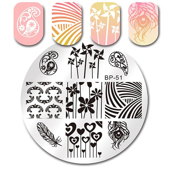 BORN PRETTY Round Nail Stamping Plate Geometry Catcher Feather Ballet Swan Dream Flower Manicure Nail Art Image Template