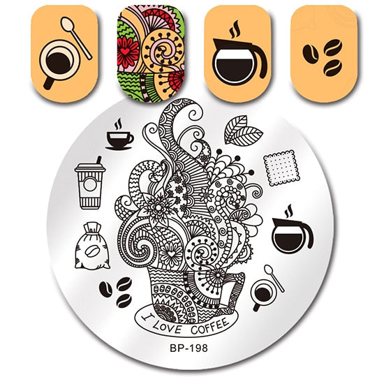 BORN PRETTY Round Nail Stamping Plate Geometry Catcher Feather Ballet Swan Dream Flower Manicure Nail Art Image Template