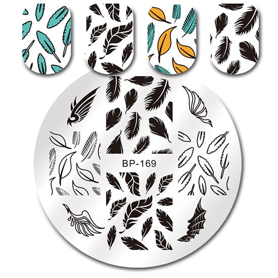 BORN PRETTY Round Nail Stamping Plate Geometry Catcher Feather Ballet Swan Dream Flower Manicure Nail Art Image Template