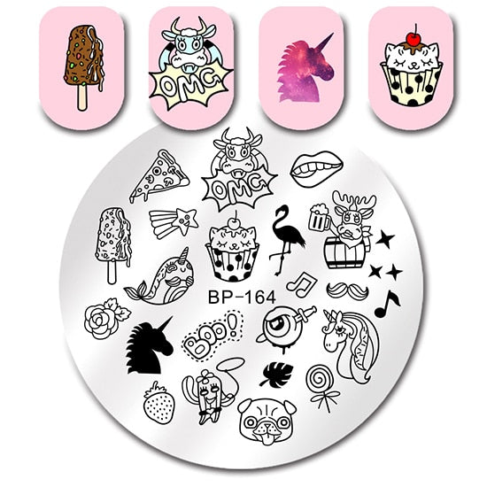BORN PRETTY Round Nail Stamping Plate Geometry Catcher Feather Ballet Swan Dream Flower Manicure Nail Art Image Template
