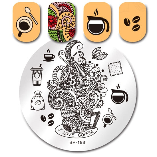 BORN PRETTY Round Nail Stamping Plate Geometry Catcher Feather Ballet Swan Dream Flower Manicure Nail Art Image Template