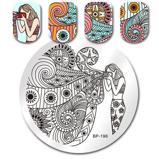 BORN PRETTY Round Nail Stamping Plate Geometry Catcher Feather Ballet Swan Dream Flower Manicure Nail Art Image Template