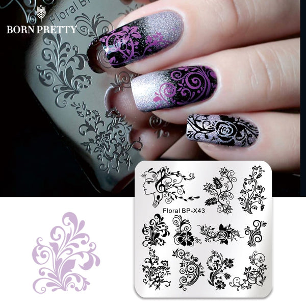 BORN PRETTY Square Nail Art Stamp Floral Rose Template Fruit Gorgeous Flower Vine Leaves Manicure Nail Art Image Plate