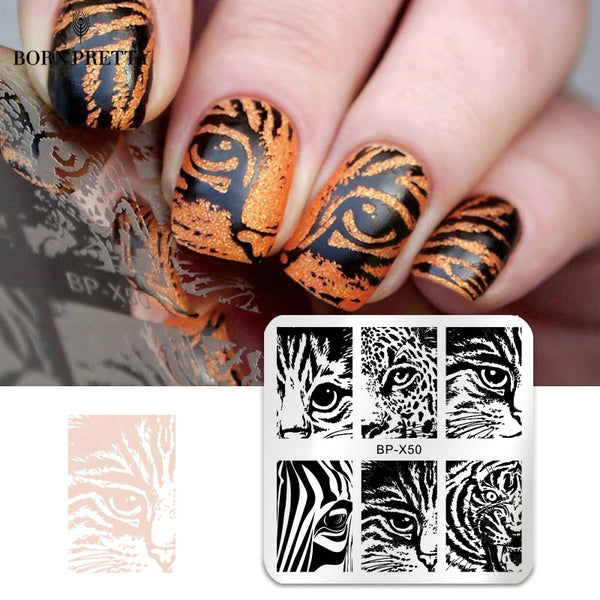BORN PRETTY Square Nail Stamping Plate Geometry Stripes Cat Nail Eye Coffee Pumpkin Manicure Nail Art Image Plate Stencil