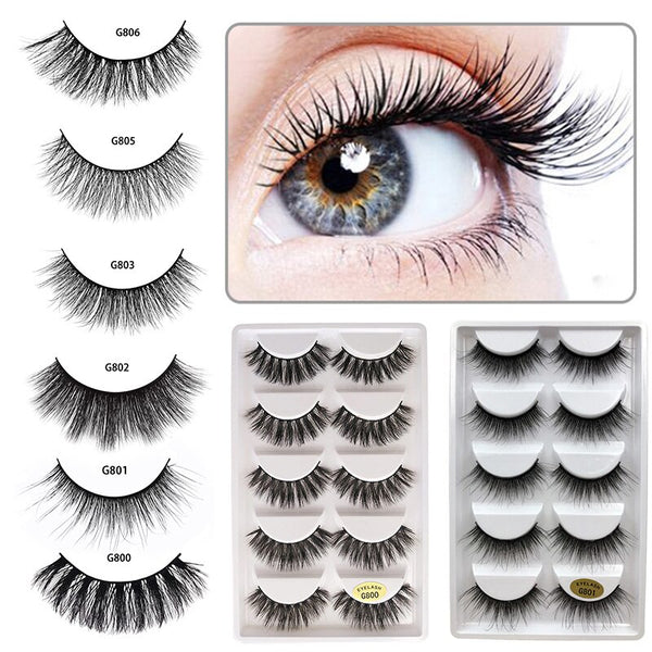ELECOOL 5 paires 100% vrais faux cils de vison 3D naturel faux cils 3d vison cils doux Extension de cils Kit de maquillage