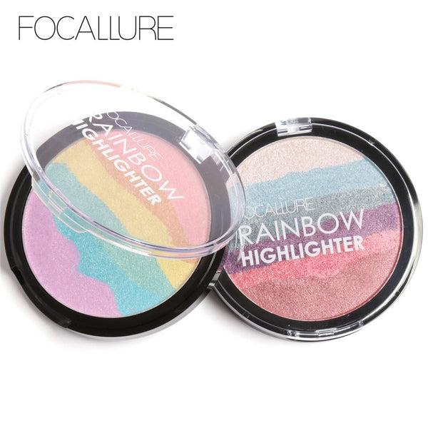 FOCALLURE New Wild Rainbow Highlighter Mineral Powder 3D Face Shimmer Bronzer Highlighter Makeup Rainbow Contouring