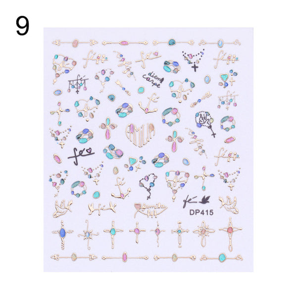 Geometric Gold 3D Nail Sticker Moon Star Patterns Stripes Wave Line Adhesive Sticker DIY Nail Art Decoration