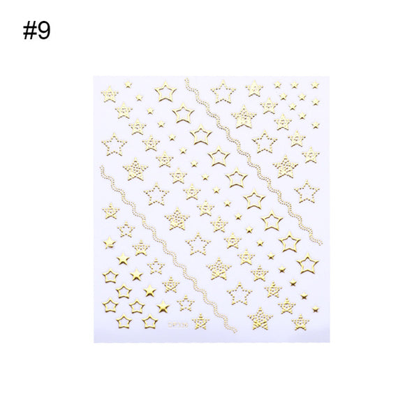 Geometric Gold 3D Nail Sticker Moon Star Patterns Stripes Wave Line Adhesive Sticker DIY Nail Art Decoration