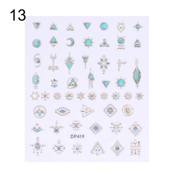 Geometric Gold 3D Nail Sticker Moon Star Patterns Stripes Wave Line Adhesive Sticker DIY Nail Art Decoration