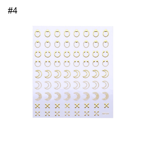Geometric Gold 3D Nail Sticker Moon Star Patterns Stripes Wave Line Adhesive Sticker DIY Nail Art Decoration