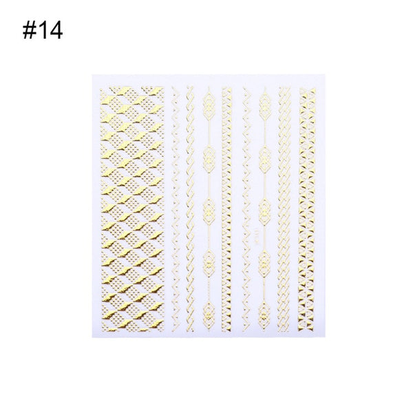 Geometric Gold 3D Nail Sticker Moon Star Patterns Stripes Wave Line Adhesive Sticker DIY Nail Art Decoration
