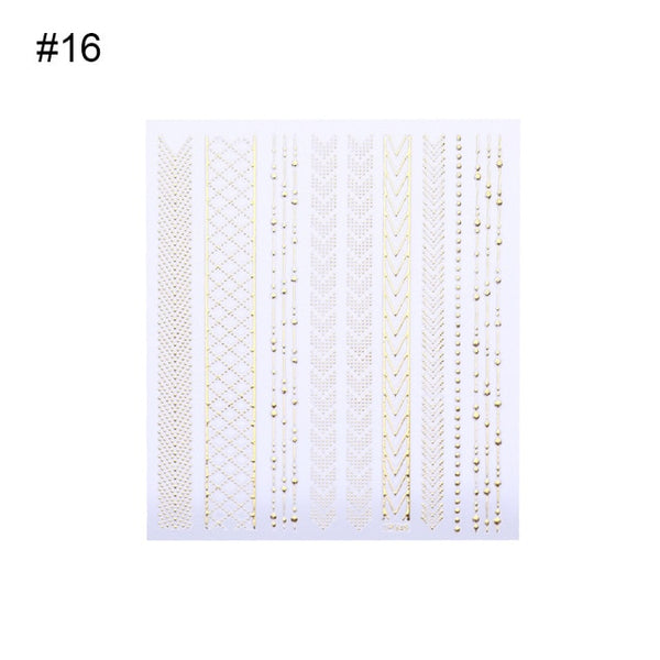 Geometric Gold 3D Nail Sticker Moon Star Patterns Stripes Wave Line Adhesive Sticker DIY Nail Art Decoration