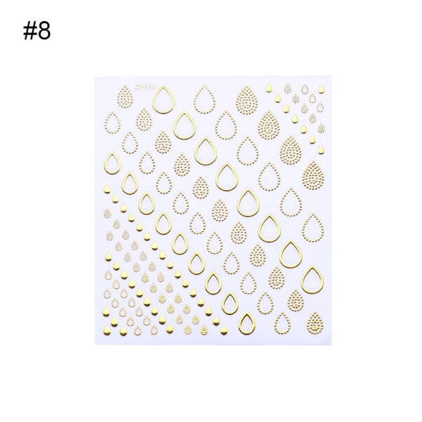 Geometric Gold 3D Nail Sticker Moon Star Patterns Stripes Wave Line Adhesive Sticker DIY Nail Art Decoration