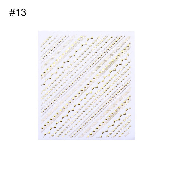Geometric Gold 3D Nail Sticker Moon Star Patterns Stripes Wave Line Adhesive Sticker DIY Nail Art Decoration