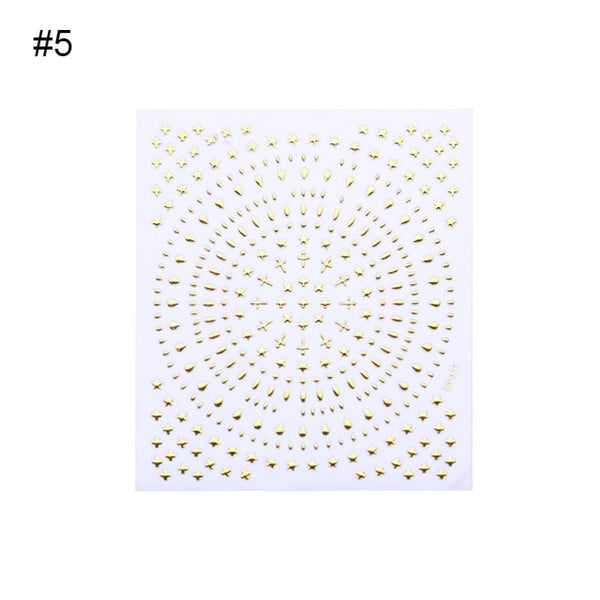 Geometric Gold 3D Nail Sticker Moon Star Patterns Stripes Wave Line Adhesive Sticker DIY Nail Art Decoration
