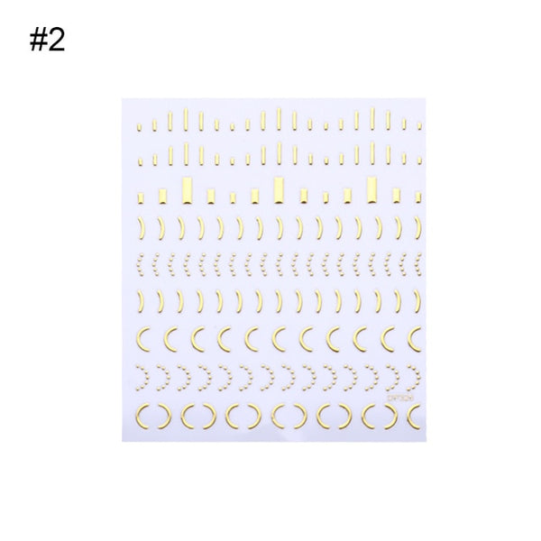 Geometric Gold 3D Nail Sticker Moon Star Patterns Stripes Wave Line Adhesive Sticker DIY Nail Art Decoration