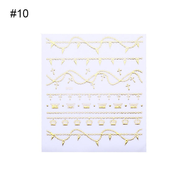 Geometric Gold 3D Nail Sticker Moon Star Patterns Stripes Wave Line Adhesive Sticker DIY Nail Art Decoration