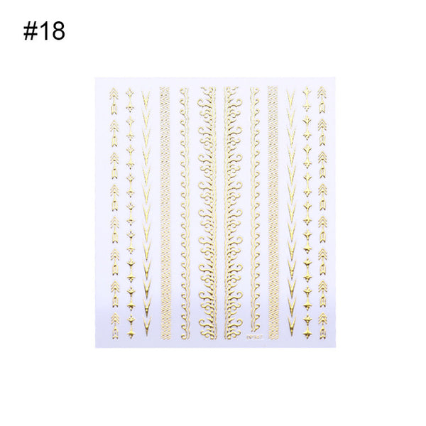 Geometric Gold 3D Nail Sticker Moon Star Patterns Stripes Wave Line Adhesive Sticker DIY Nail Art Decoration