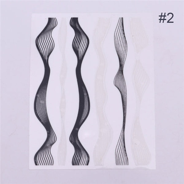 Gold Metal Wave Strip 3D Nail Sticker Black Silver Multi-size Lines Adhesive Transfer Sticker Manicure Nail Art Decorations
