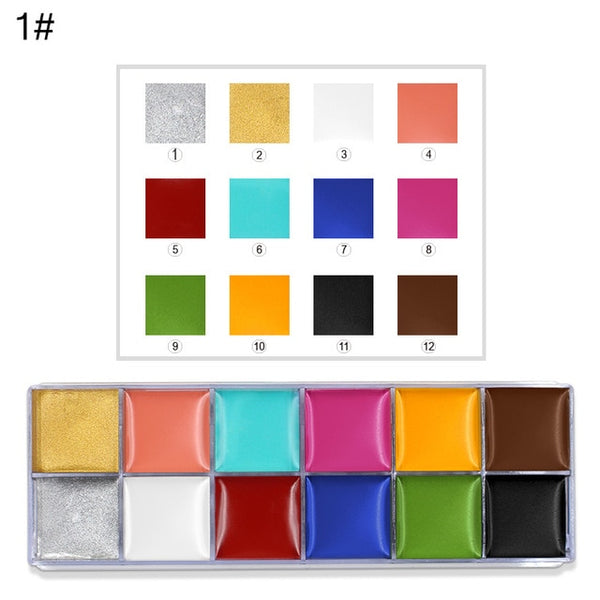 NEW 12 Colors Flash Tattoo Face Body Paint Oil Painting Art Halloween Party Beauty Makeup