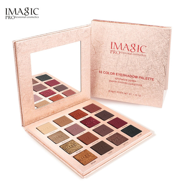 IMAGIC 16 Colors Shimmer Matte Eyeshadow Palette Pigment Cosmetics Pressed Glitter Waterproof Eye Shadow
